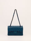 Small Blue Double Classic Flap Bag With Rainbow Hardware