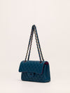 Small Blue Double Classic Flap Bag With Rainbow Hardware