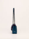 Small Blue Double Classic Flap Bag With Rainbow Hardware