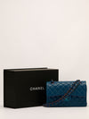 Small Blue Double Classic Flap Bag With Rainbow Hardware