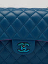 Small Blue Double Classic Flap Bag With Rainbow Hardware