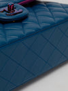 Small Blue Double Classic Flap Bag With Rainbow Hardware