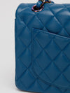 Small Blue Double Classic Flap Bag With Rainbow Hardware