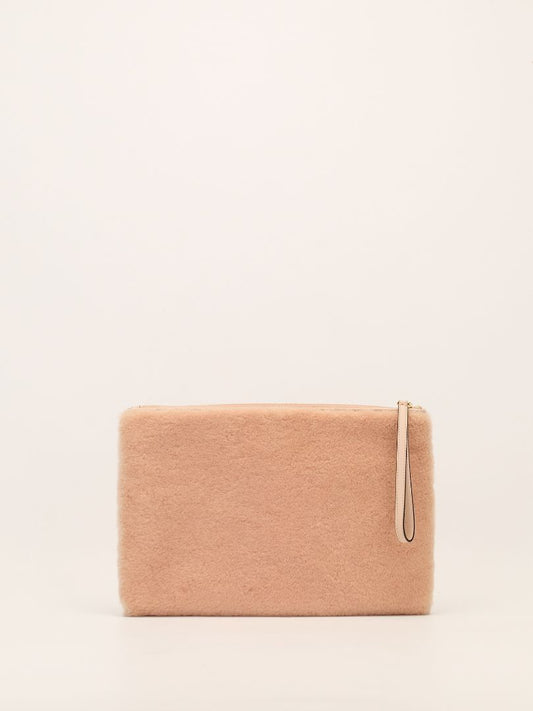 Beige & Cream Large Shearling FF Clutch