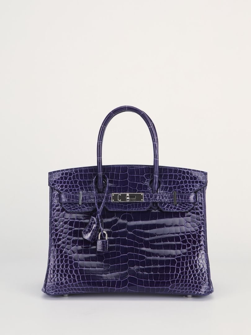 Birkin 30 Crocodile Porosus Shiny Bleu Encre PHW 2020 D Stamp