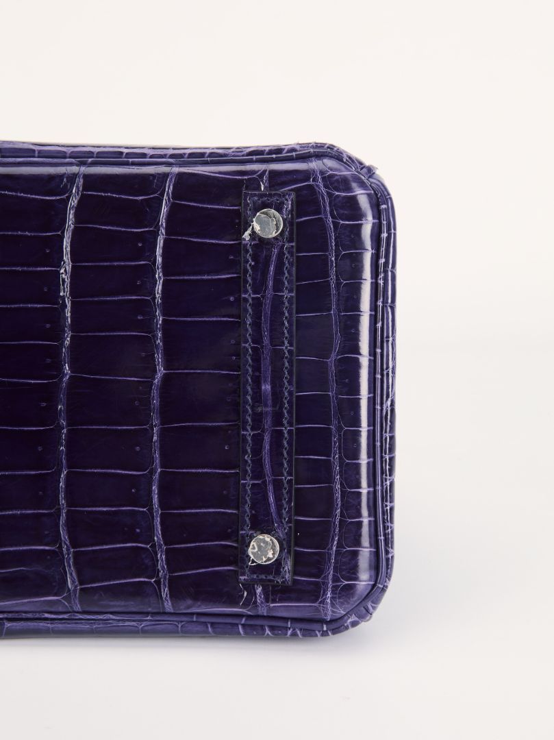 Birkin 30 Crocodile Porosus Shiny Bleu Encre PHW 2020 D Stamp
