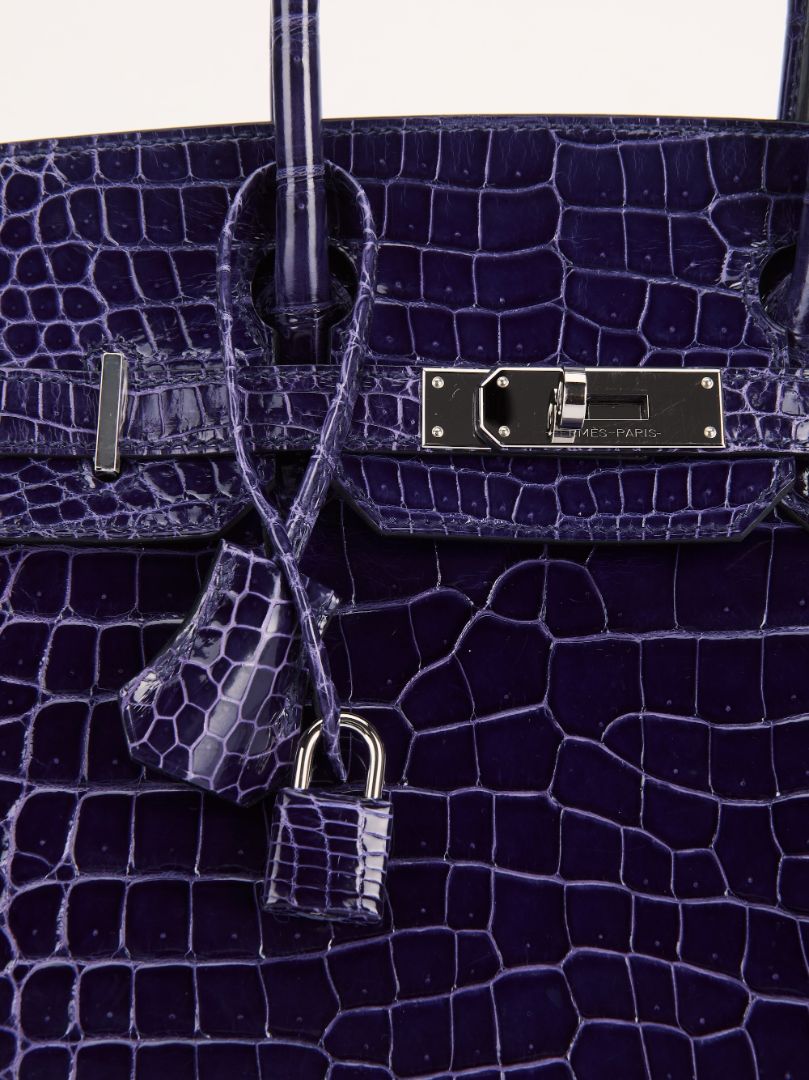Birkin 30 Crocodile Porosus Shiny Bleu Encre PHW 2020 D Stamp