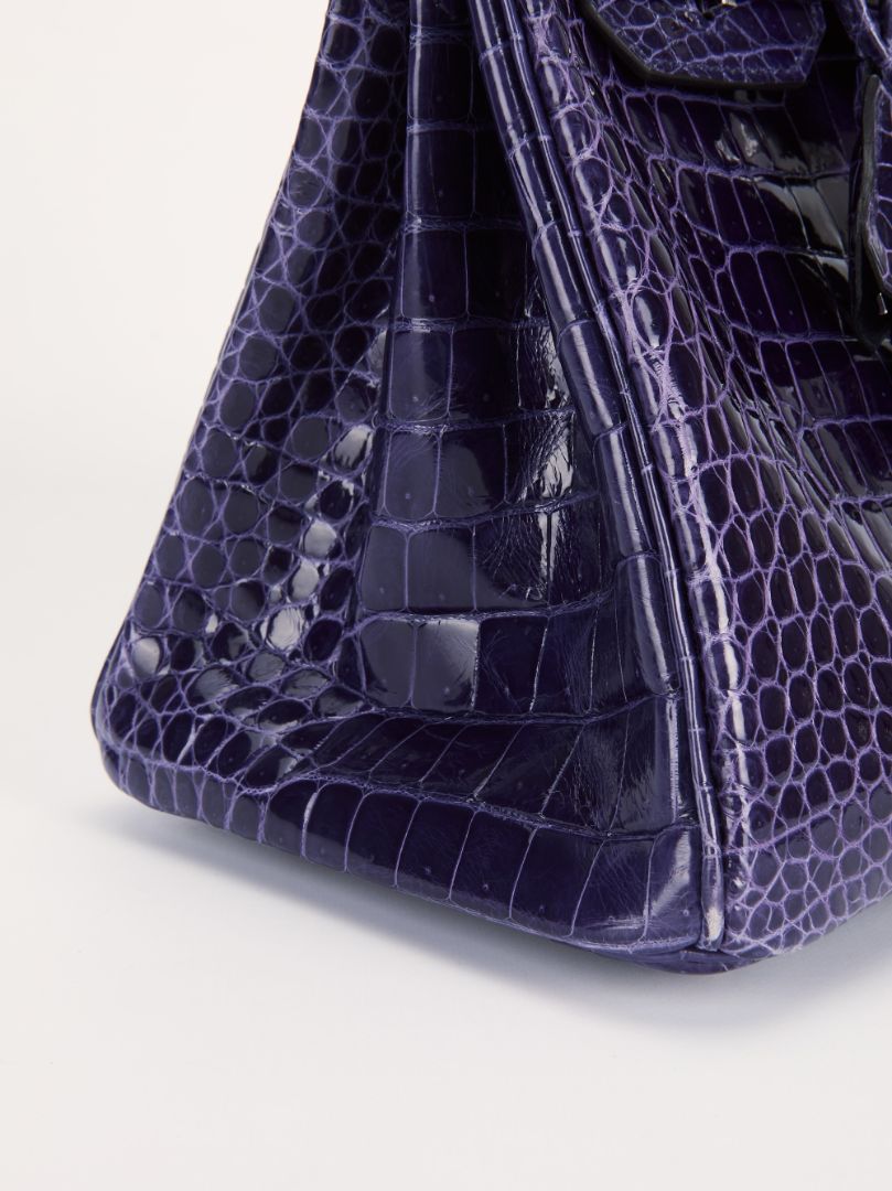 Birkin 30 Crocodile Porosus Shiny Bleu Encre PHW 2020 D Stamp