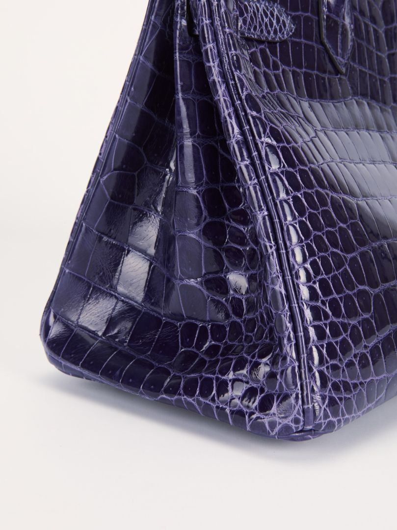 Birkin 30 Crocodile Porosus Shiny Bleu Encre PHW 2020 D Stamp