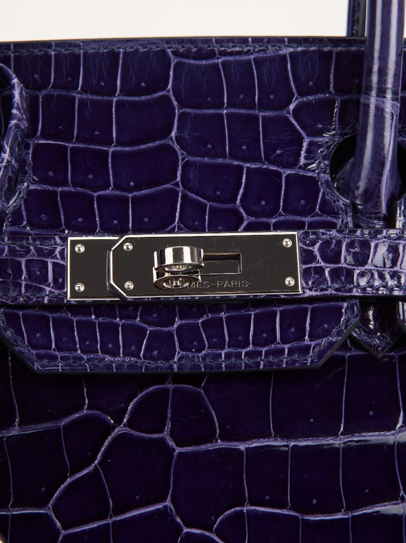 Birkin 30 Crocodile Porosus Shiny Bleu Encre PHW 2020 D Stamp