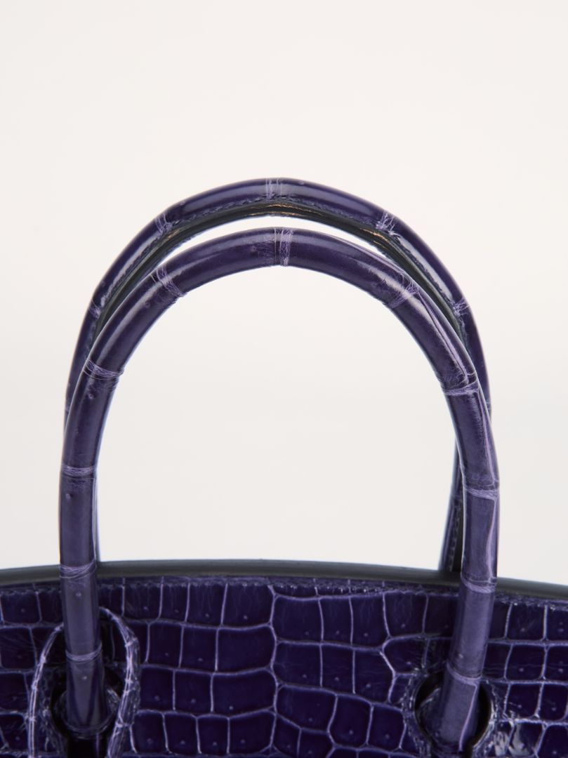 Birkin 30 Crocodile Porosus Shiny Bleu Encre PHW 2020 D Stamp