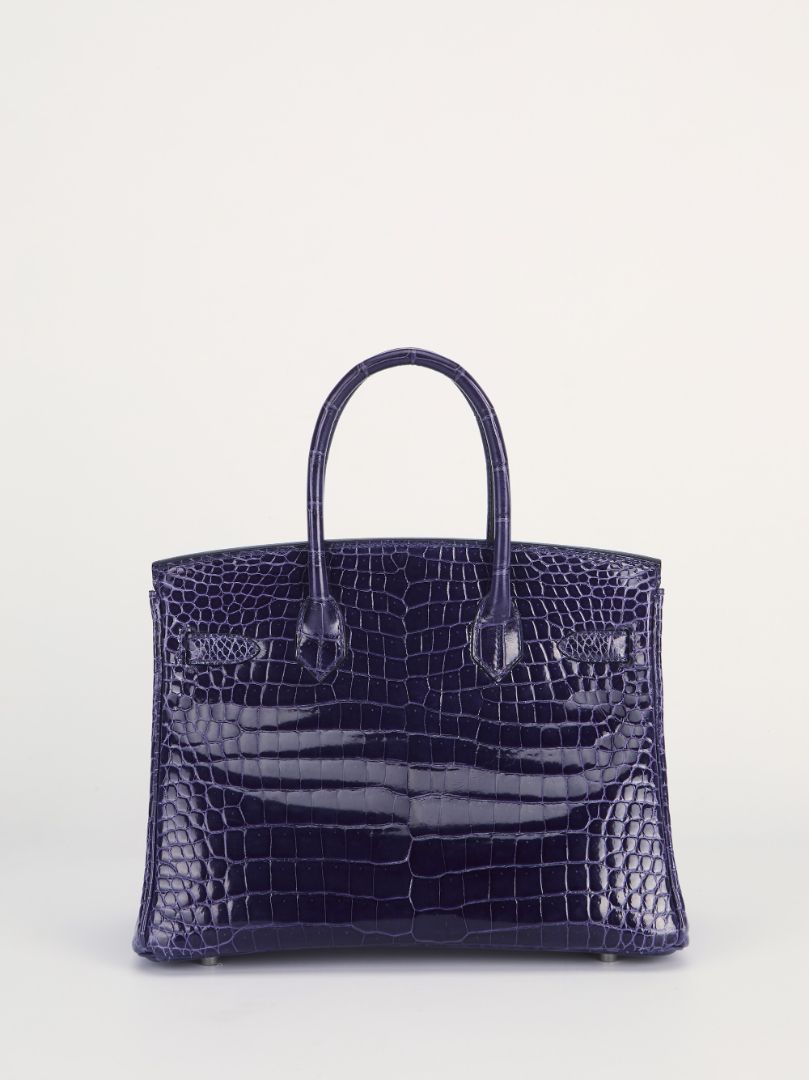 Birkin 30 Crocodile Porosus Shiny Bleu Encre PHW 2020 D Stamp
