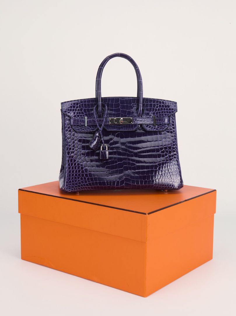 Birkin 30 Crocodile Porosus Shiny Bleu Encre PHW 2020 D Stamp