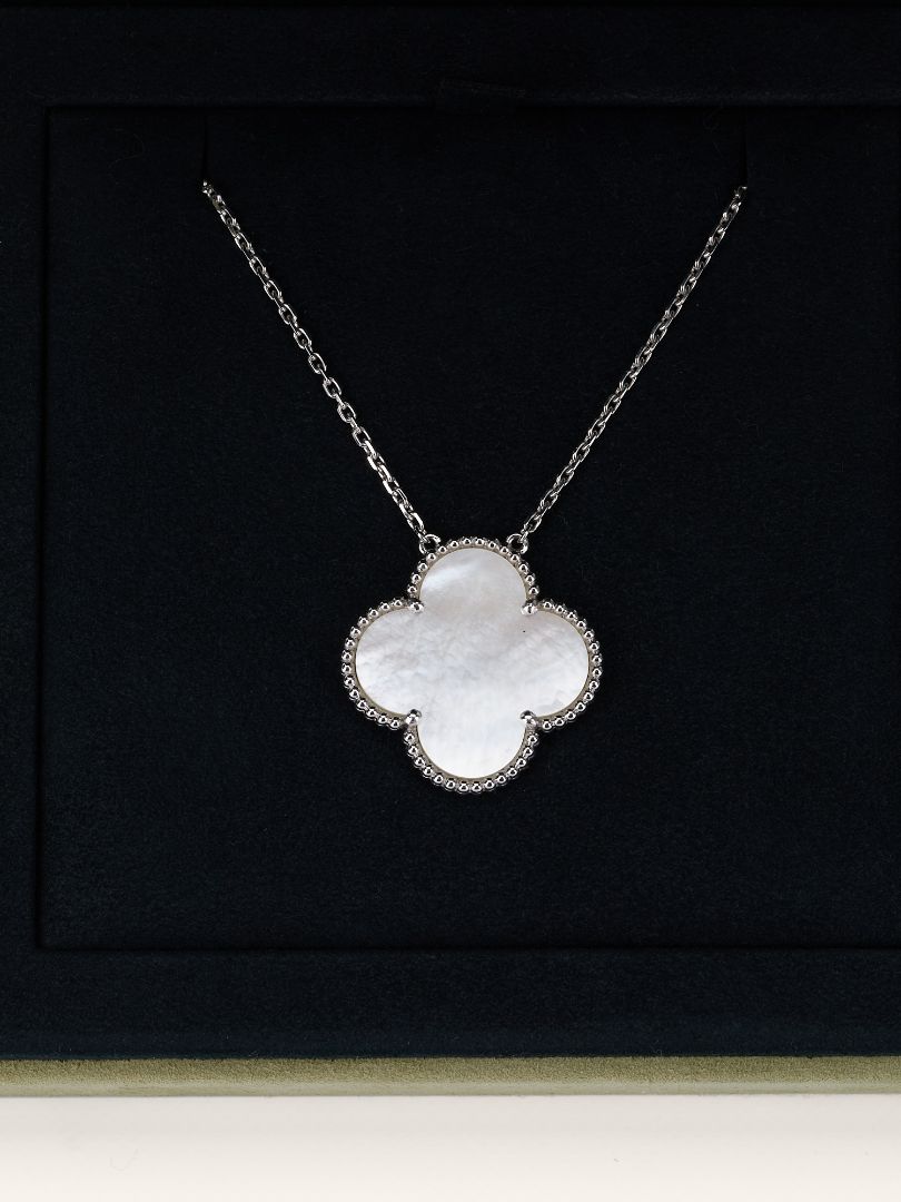 White Gold Mother Of Pearl Magic Alhambra Pendant Necklace