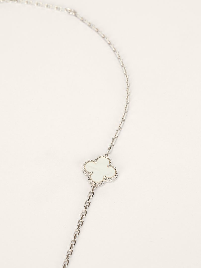 White Gold Magic Alhambra White & Grey Mother Of Pearl & Chalcedony 6 Motifs Necklace