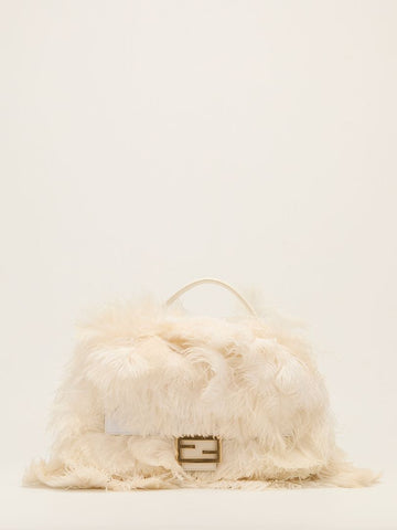 Cream Medium Ostrich Feather Baguette With GHW