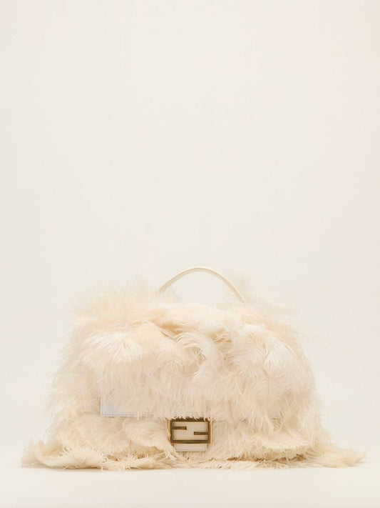 Cream Medium Ostrich Feather Baguette With GHW