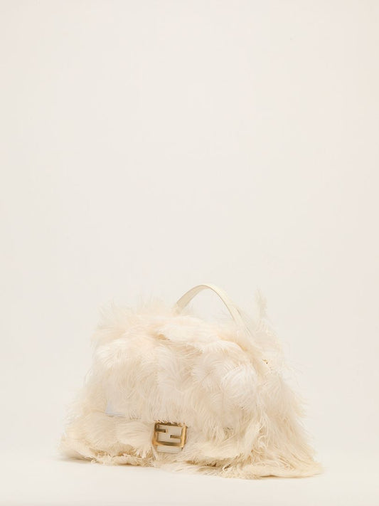 Cream Medium Ostrich Feather Baguette With GHW
