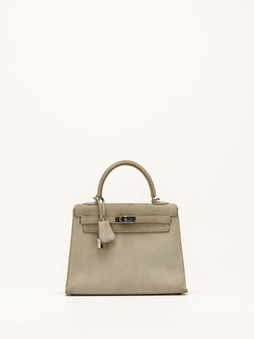 Kelly 25 Gris Pearl Doblis Suede With PHW Vintage 2003 G Square Stamp