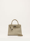 Kelly 25 Gris Pearl Doblis Suede With PHW Vintage 2003 G Square Stamp
