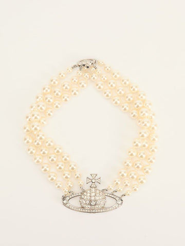 Faux Pearl Bass Relief Choker With SHW