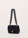 Black Mini Caviar Quilted Flap Bag with Leather Chainlink Strap