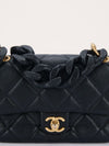 Black Mini Caviar Quilted Flap Bag with Leather Chainlink Strap