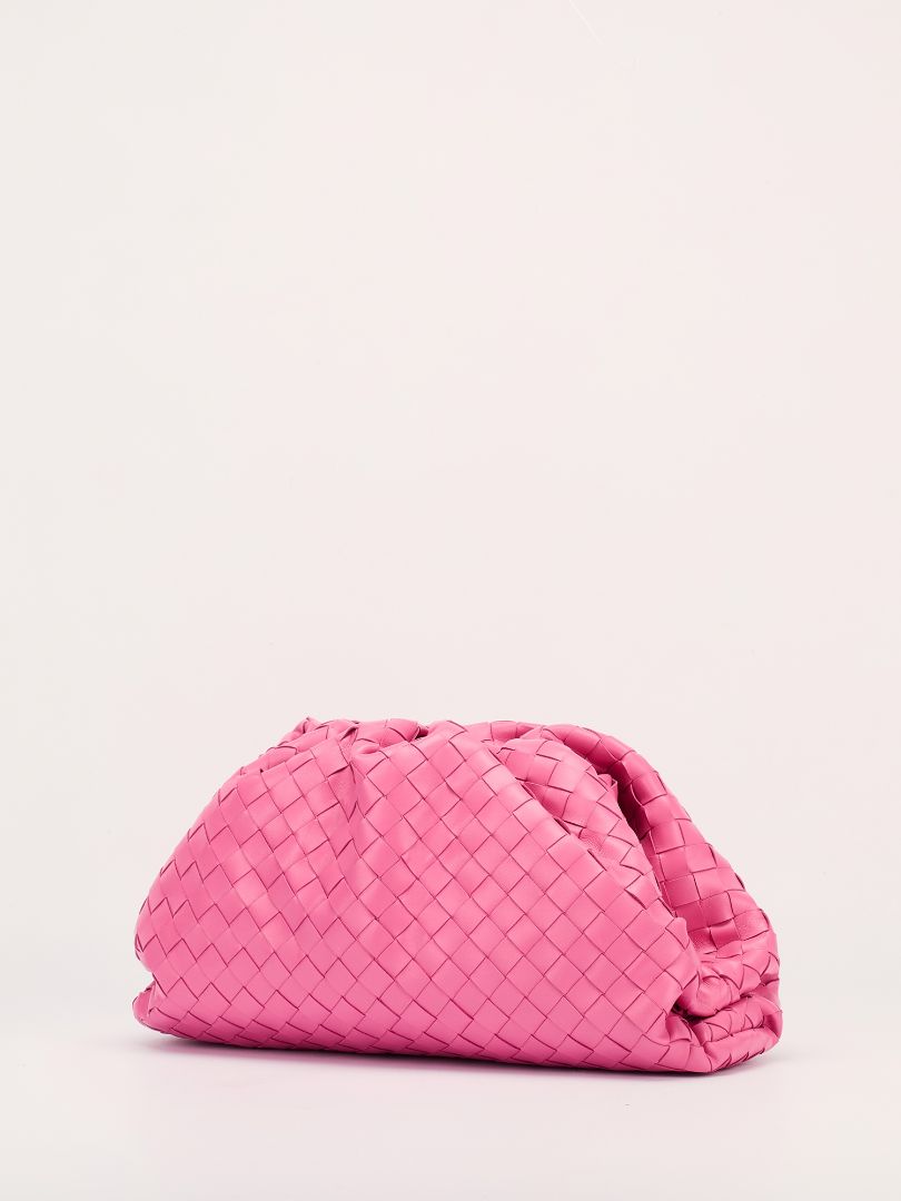 Pink Large The Pouch Woven Intrecciato Leather Clutch