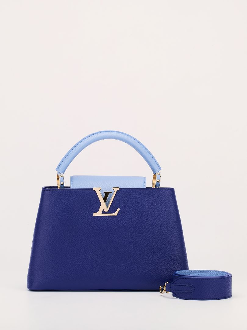 Bleu de Province Blue & Snow White MM Capucines Handbag