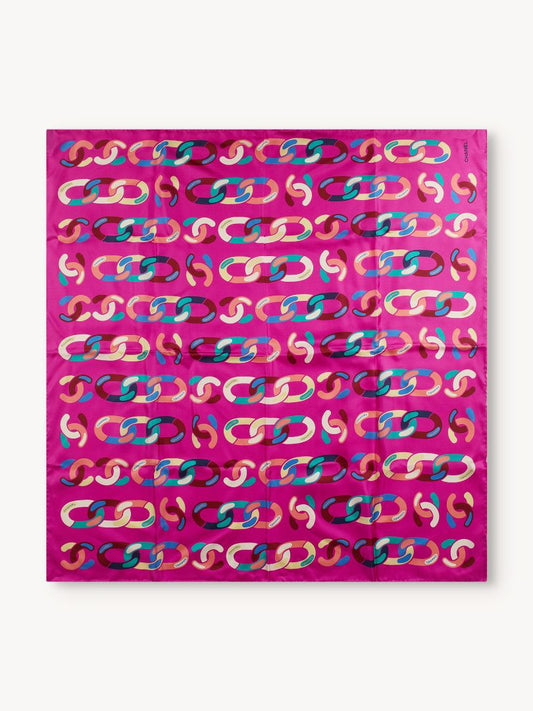Pink & Multi Coco Mark Silk Scarf