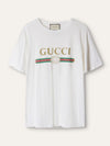White Oversize Washed T-shirt With Gucci Logo