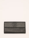 Black Caviar Leather Long Flap Wallet