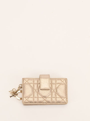 Metallic Gold Lady Dior Card Holder With GHW