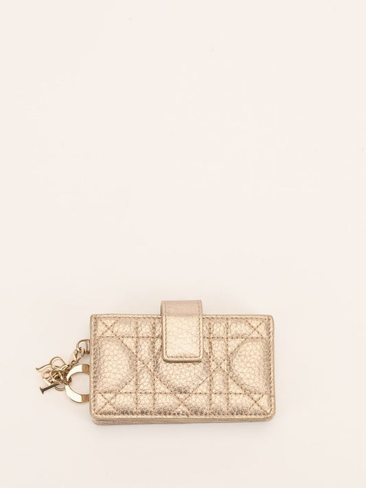 Metallic Gold Lady Dior Card Holder With GHW