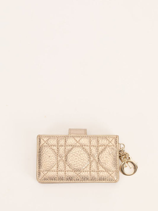 Metallic Gold Lady Dior Card Holder With GHW