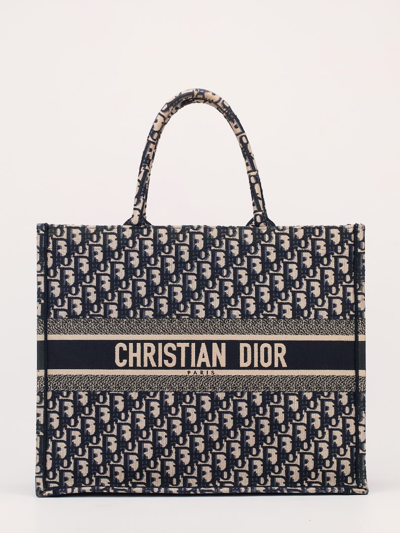 Blue & Ecru Large Book Tote