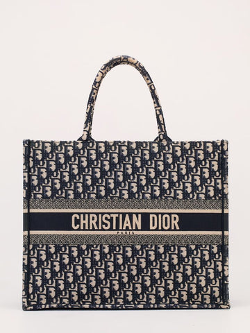 Blue & Ecru Large Book Tote