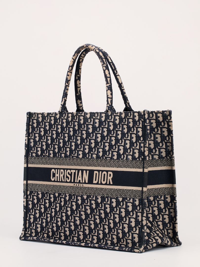 Blue & Ecru Large Book Tote