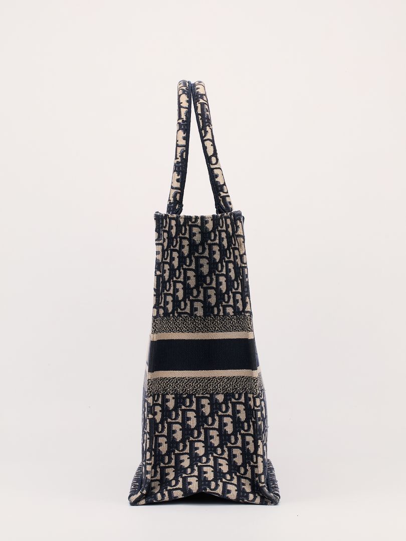 Blue & Ecru Large Book Tote