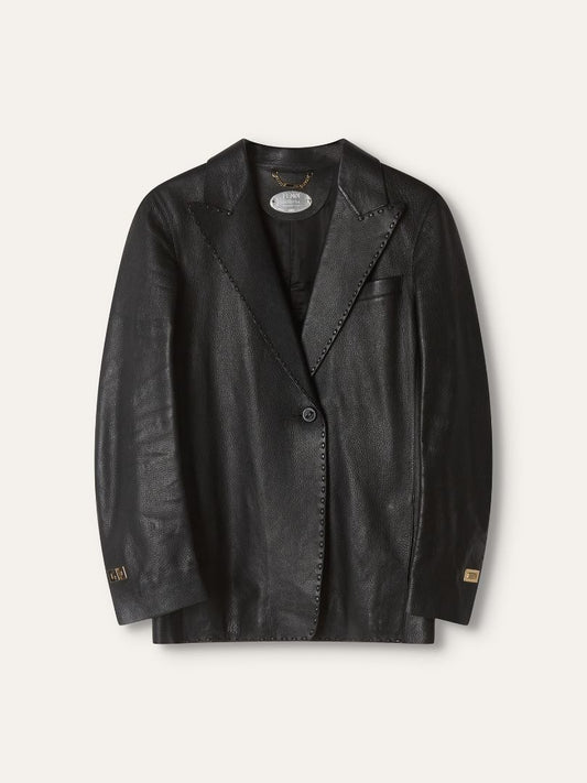 Black Leather Blazer And Shorts Set
