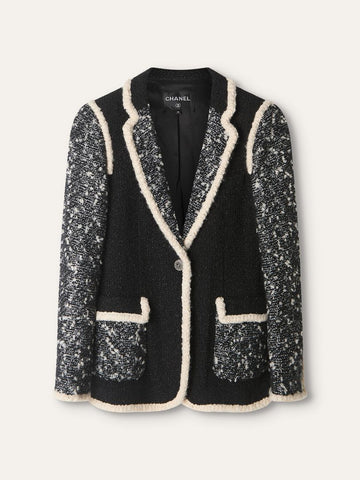 Black & Ivory Tweed Jacket With Sequin Embellishment