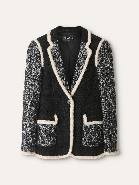 Black & Ivory Tweed Jacket With Sequin Embellishment