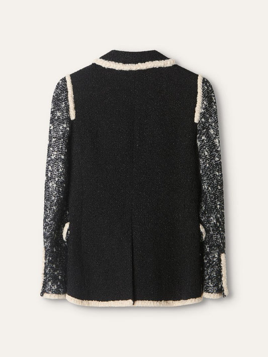 Black & Ivory Tweed Jacket With Sequin Embellishment