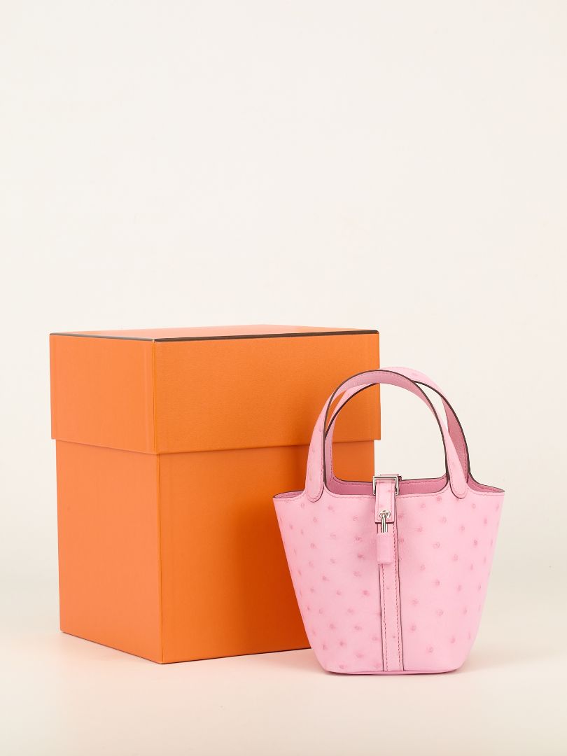 Mirco Picotin Lock 14 Rose Bubblegum Ostrich With PHW 2025 K Stamp