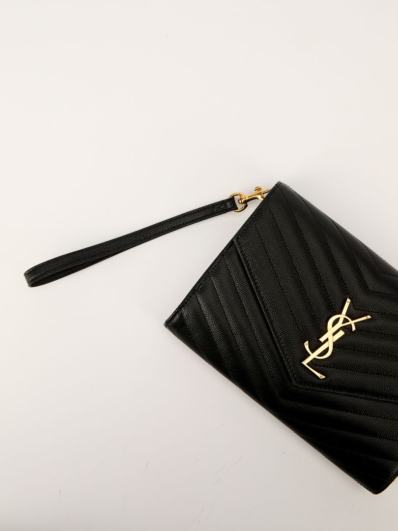 Black Cassandre Matelassé Flap Pouch With GHW
