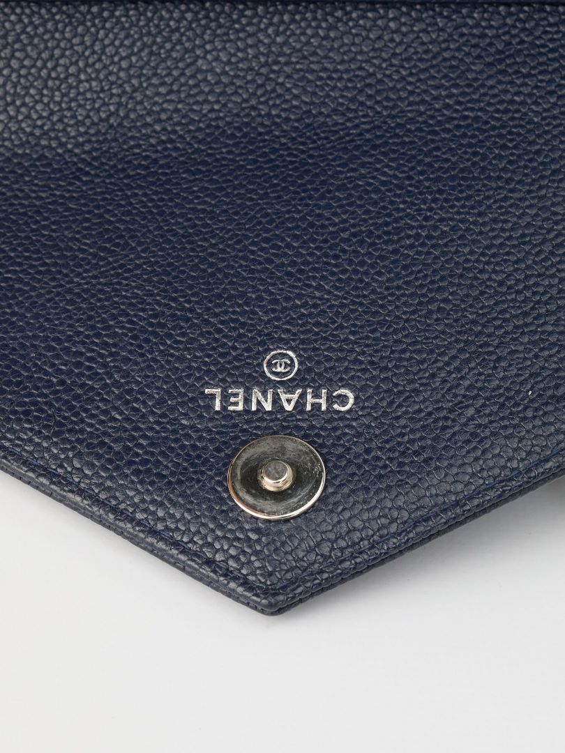Navy Square Chevron Caviar Wallet On Chain With SHW
