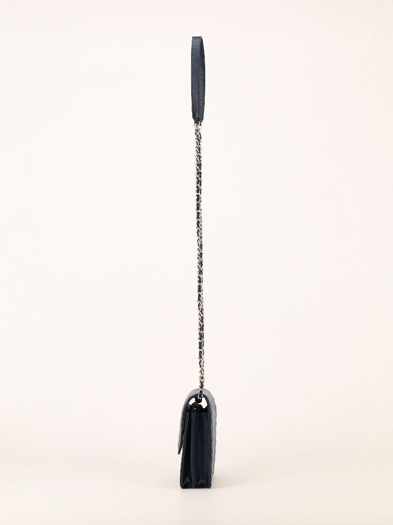 Navy Square Chevron Caviar Wallet On Chain With SHW