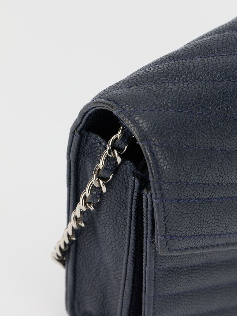 Navy Square Chevron Caviar Wallet On Chain With SHW