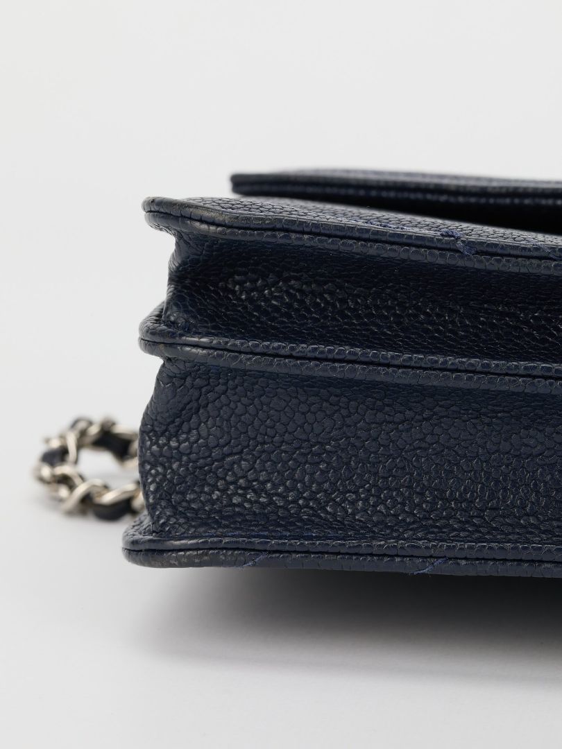 Navy Square Chevron Caviar Wallet On Chain With SHW