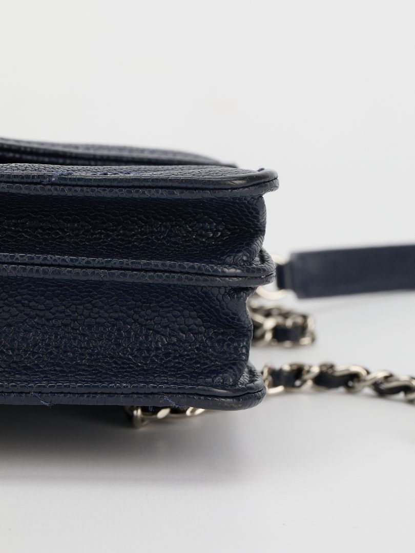 Navy Square Chevron Caviar Wallet On Chain With SHW